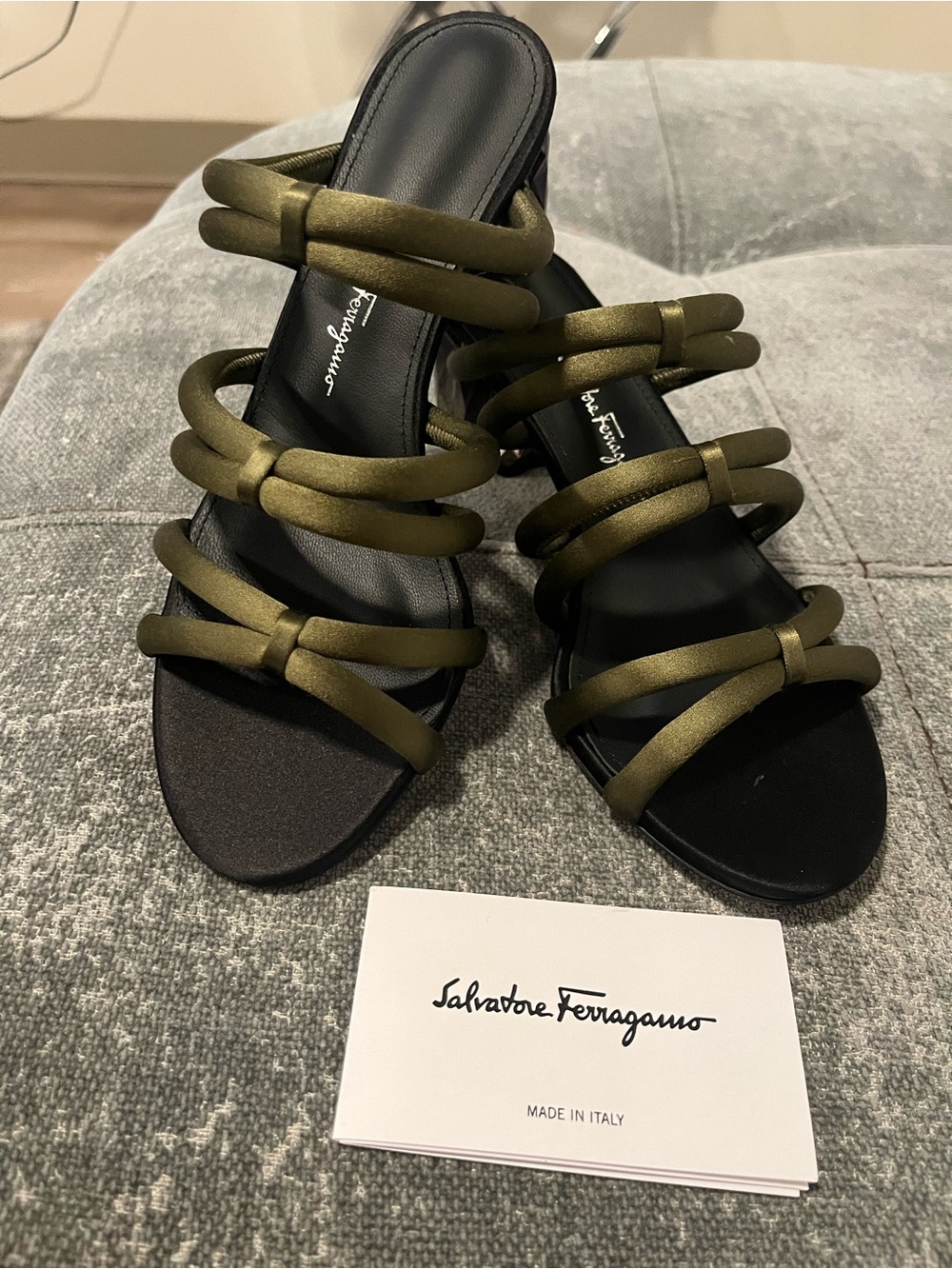 Salvatore Ferragamo Olive Green Strappy Heeled Sandals